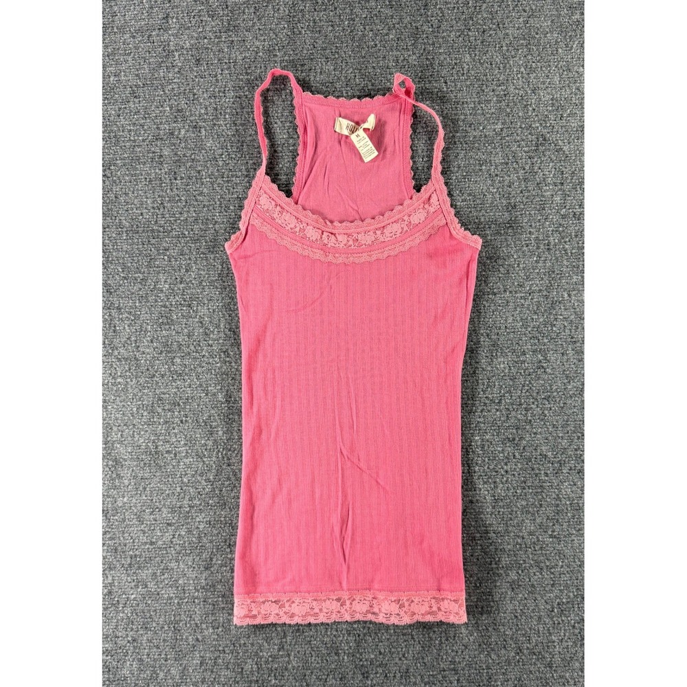 Y2K Hollister Pink Ribbed Lace Trim Racerback Tank Top Camisole Medium Y2K